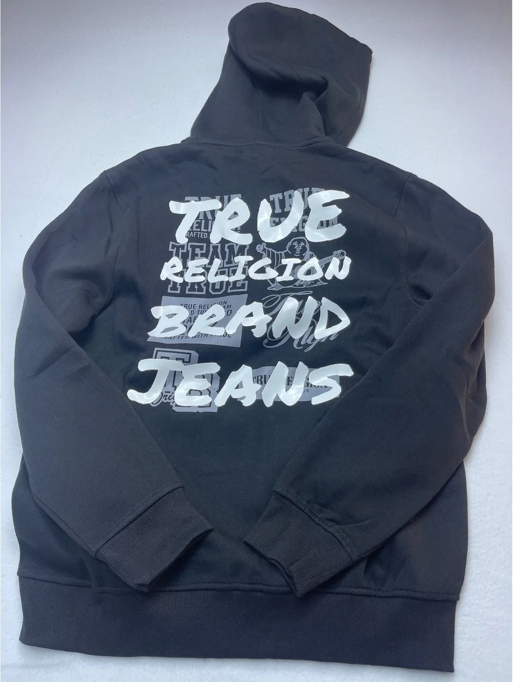 True Religion Black Zip-Up Hoodie with Logo Print